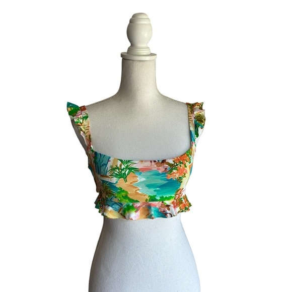 Show Me Your MuMu Tropical Print Ruffle Crop Swim Top Small - Picture 4 of 9